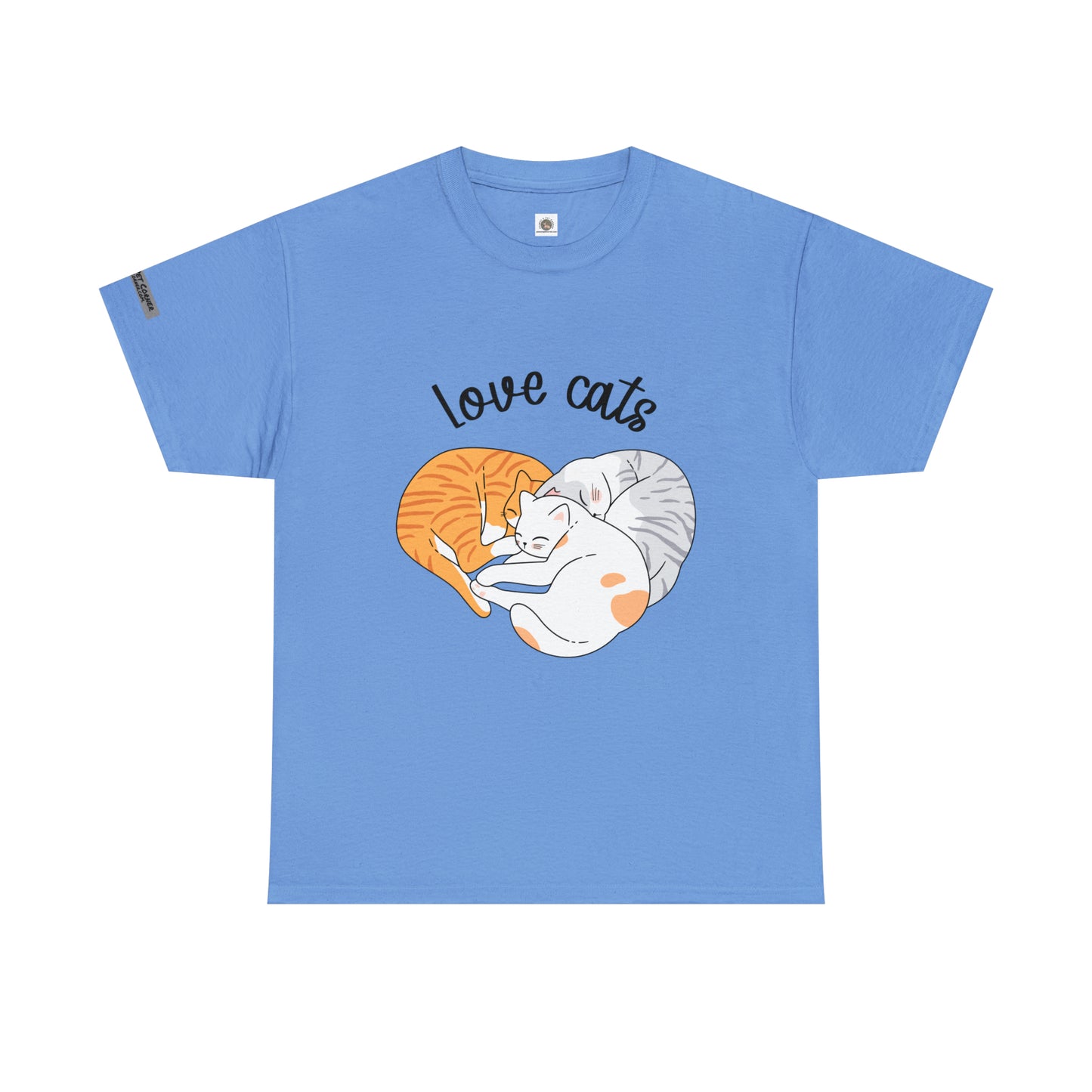 T-shirt "Love cats" with a picture of 3 cats sleeping in a heart formation