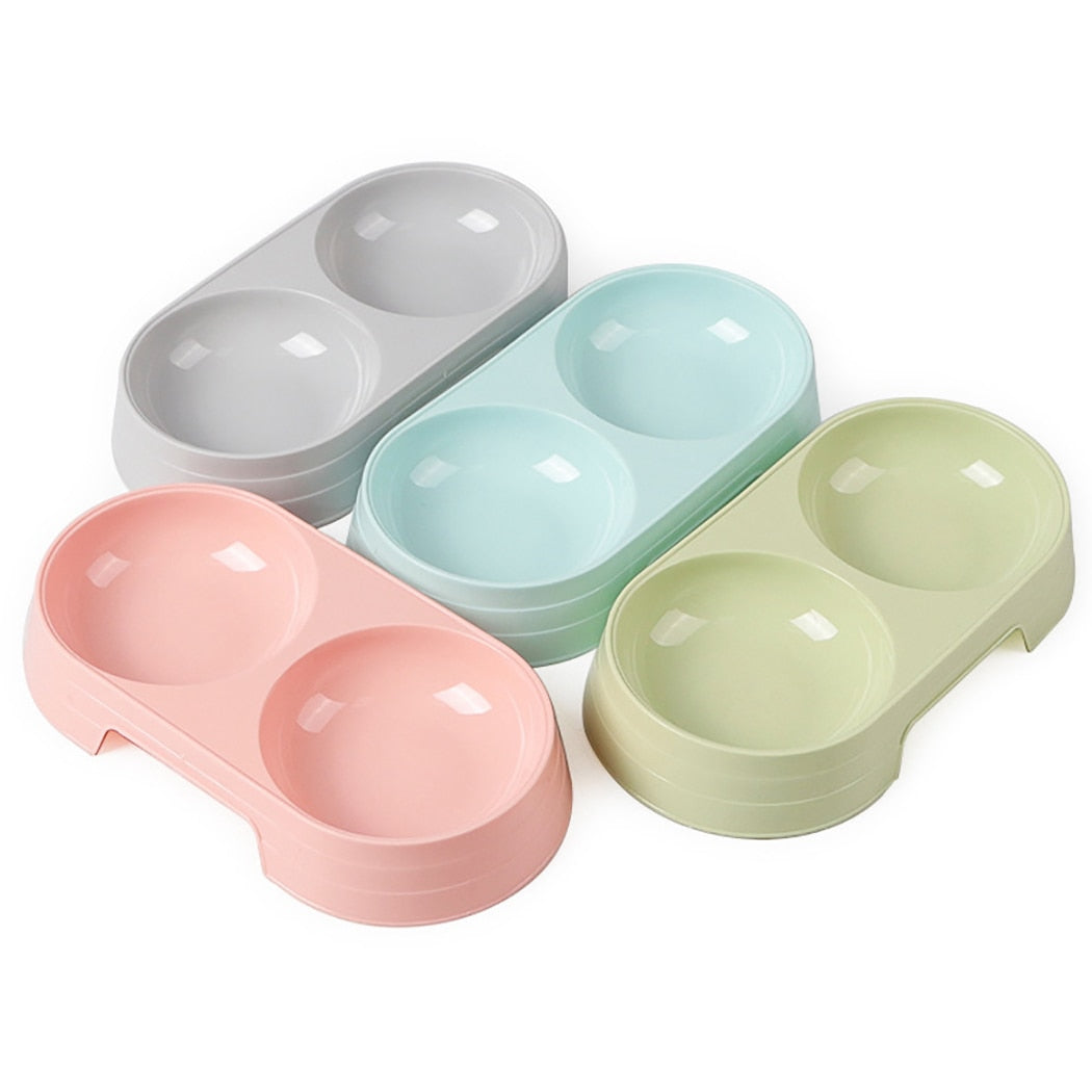 Candy Colored Plastic Pet Double Bowls - Easy To Clean Pet Food & Water Bowl