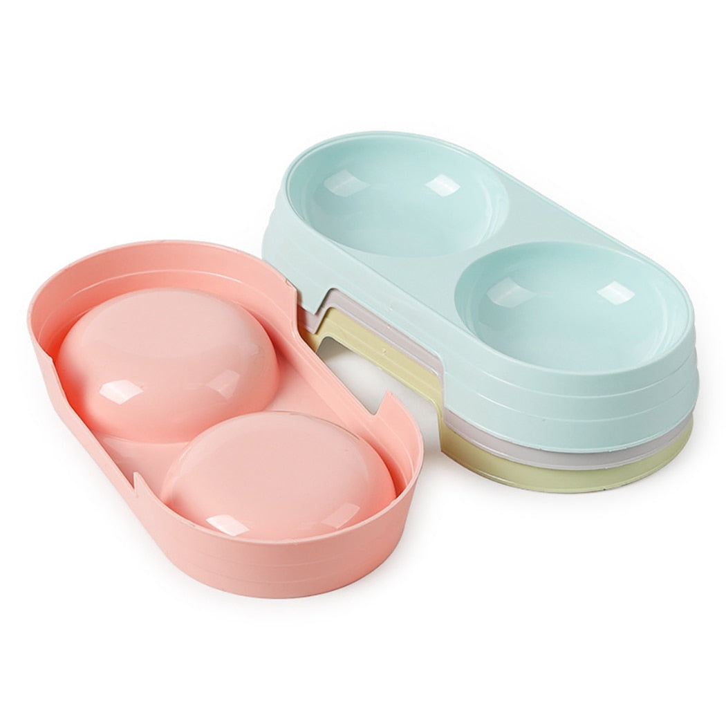 Candy Colored Plastic Pet Double Bowls - Easy To Clean Pet Food & Water Bowl