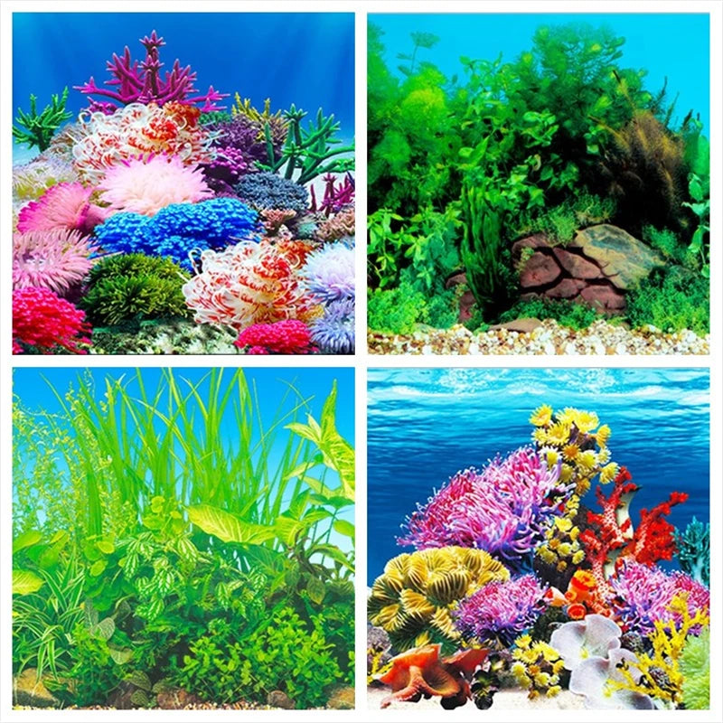 PVC Double-Sided Aquarium Background Poster - Tank Wall Lanscaping Decorative Background Poster (30/40/50cm Height)