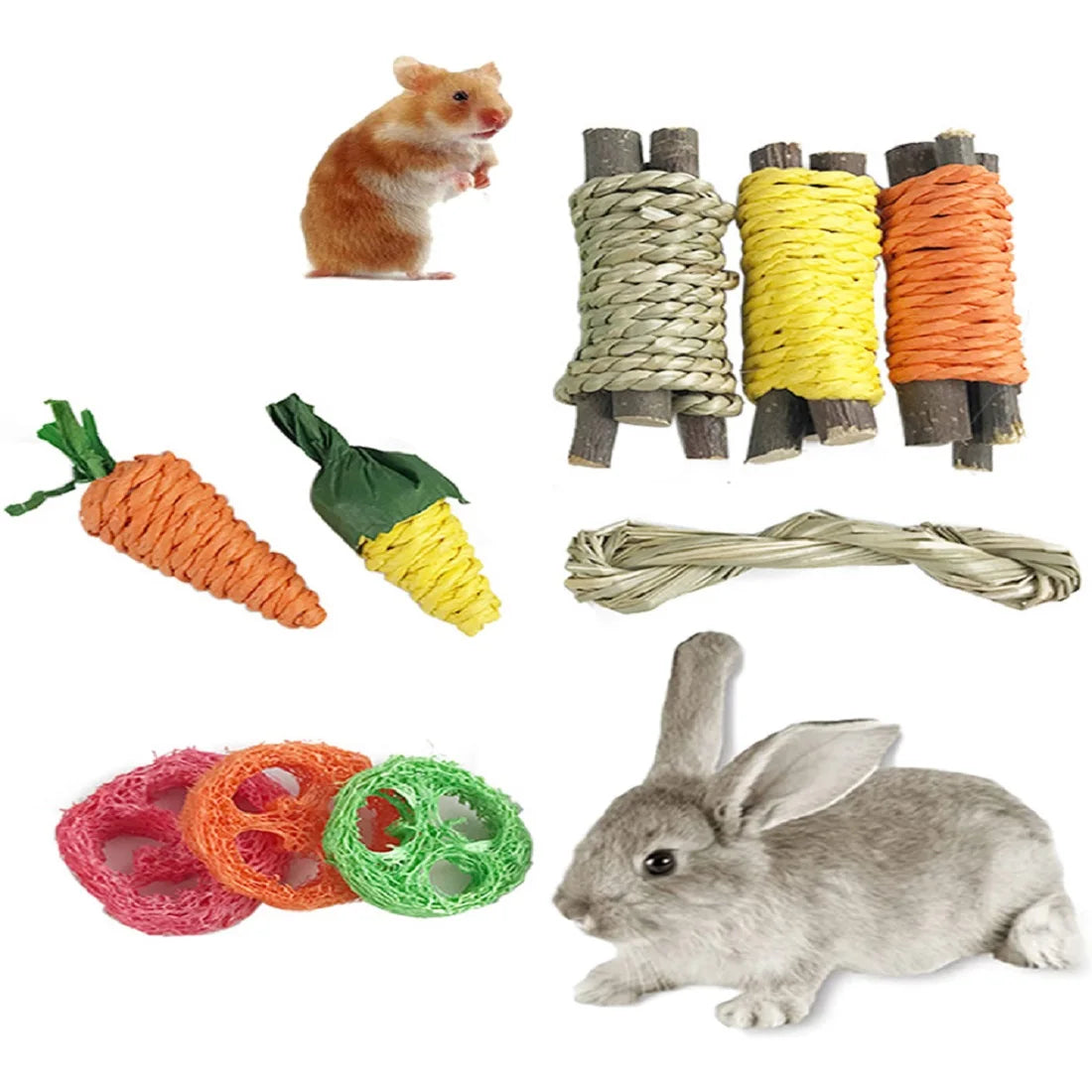 Fun Toy & Tooth Grinding Snacks Set for Hamster/Rabbit/Guinea Pig/Dragon/Cat  Pet