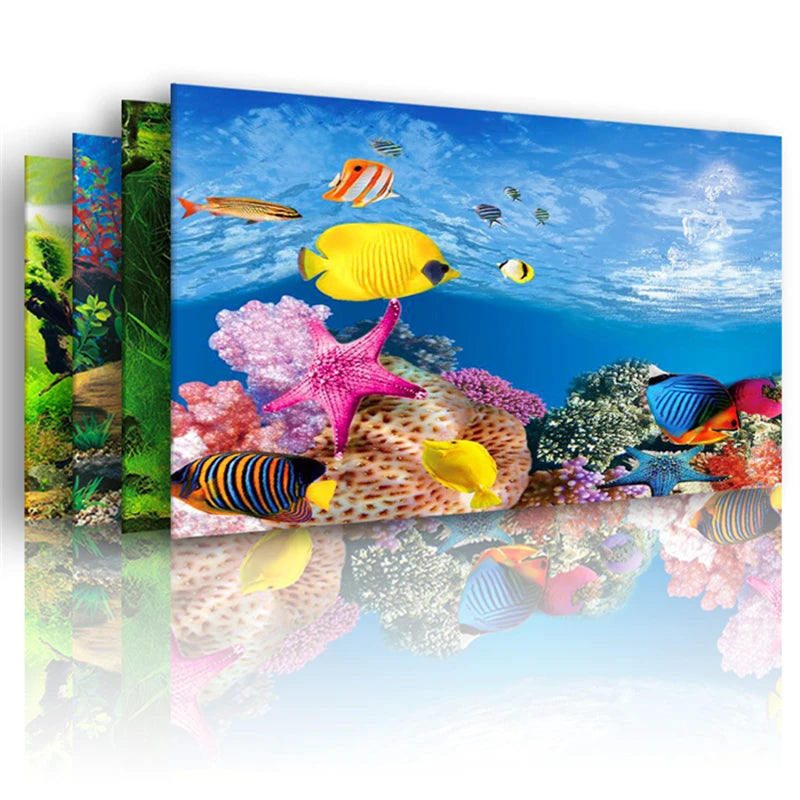 PVC Double-Sided Aquarium Background Poster - Tank Wall Lanscaping Decorative Background Poster (30/40/50cm Height)