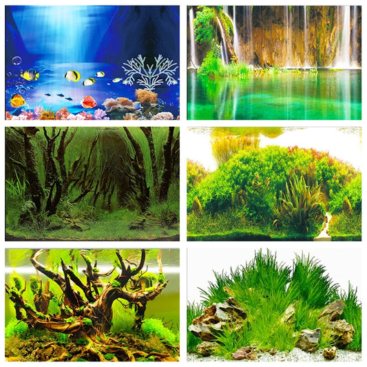 PVC Double-Sided Aquarium Background Poster - Tank Wall Lanscaping Decorative Background Poster (30/40/50cm Height)