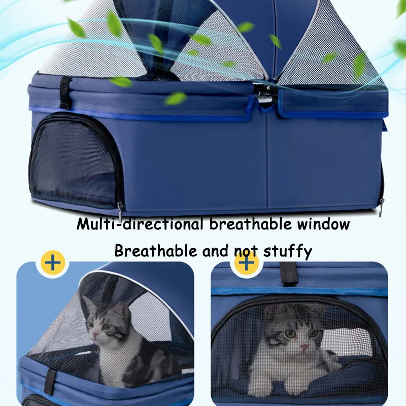 4 Wheel Foldable Pet Stroller with Detachable Carrier Storage Basket - Multifunction Pet Outdoor 3-in-1 Folding Dog Stroller