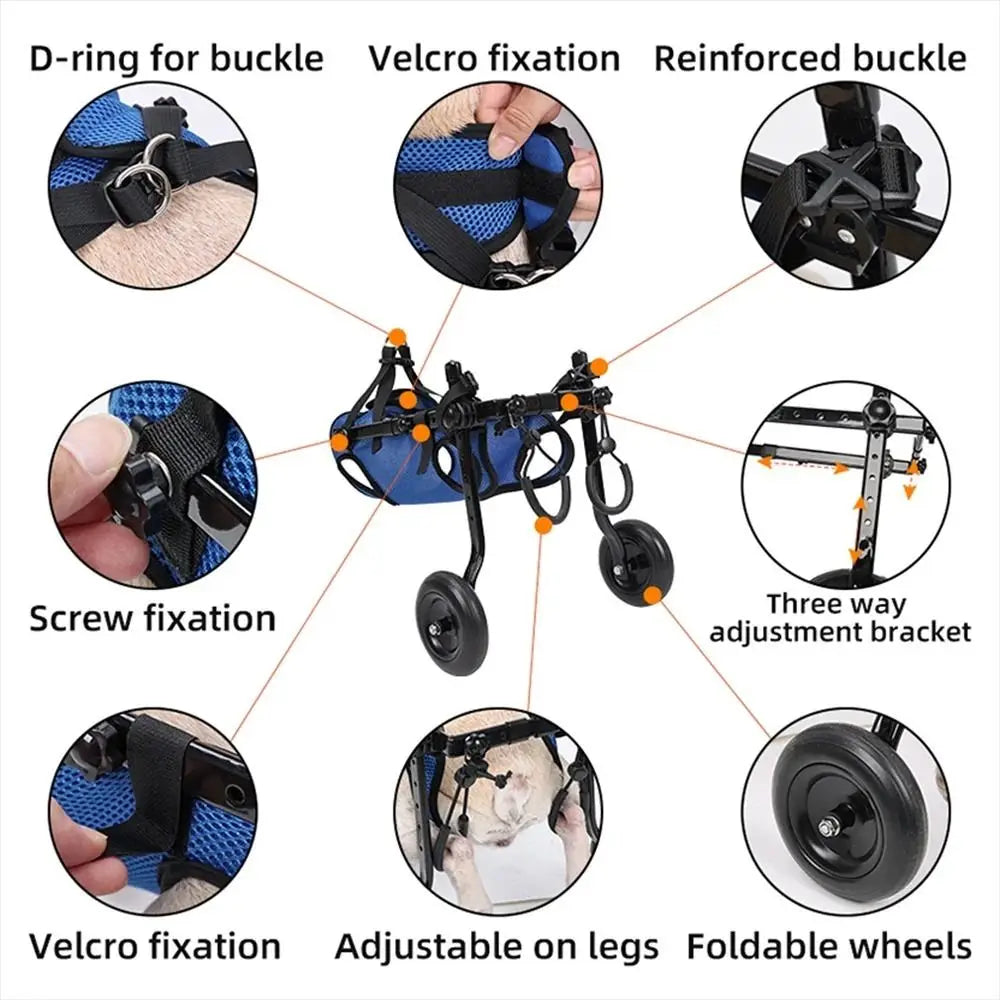 Adjustable Pet Walk Booster Walking Wheels Durable Dog Wheelchair Cart Blue Light Pet Hind Legs Bracket Disability Dog