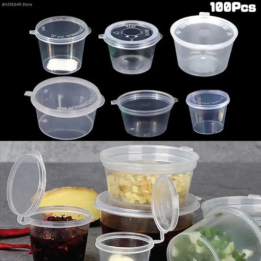 100Pcs Mini Plastic Packing Box 20-40ML Disposable Round Clear  Storage Container