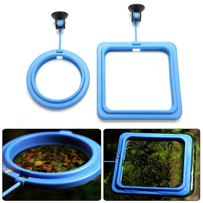 Fish Feeding Ring - Square/Round, Suspensible, with Suction Cup, Black