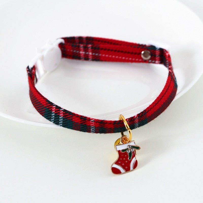 Kitten/Puppy Collar with Bell, Christmas Plaid or Adjustable Plaid Bow (A type)