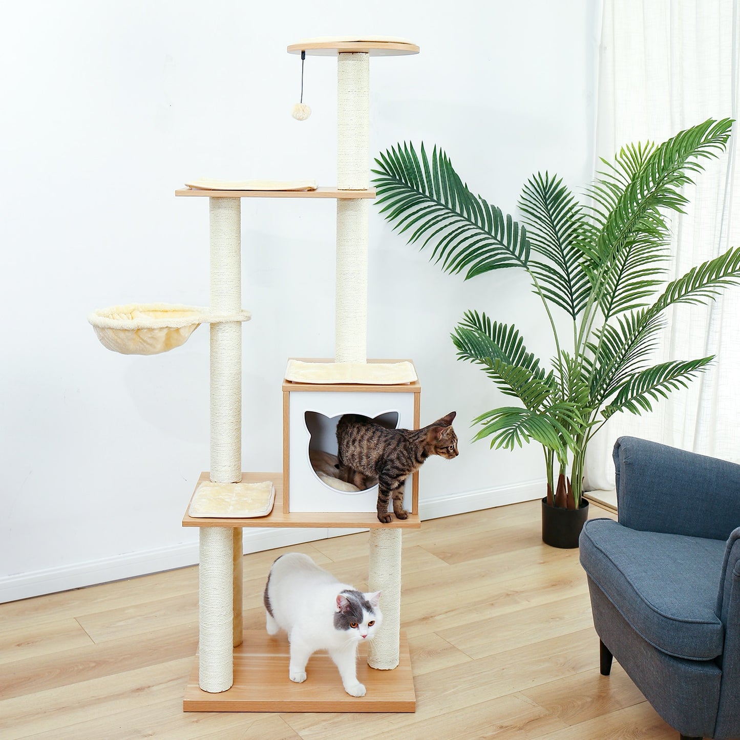 Large Cat Tree Tower Condo with Hammock & Multiple Perches