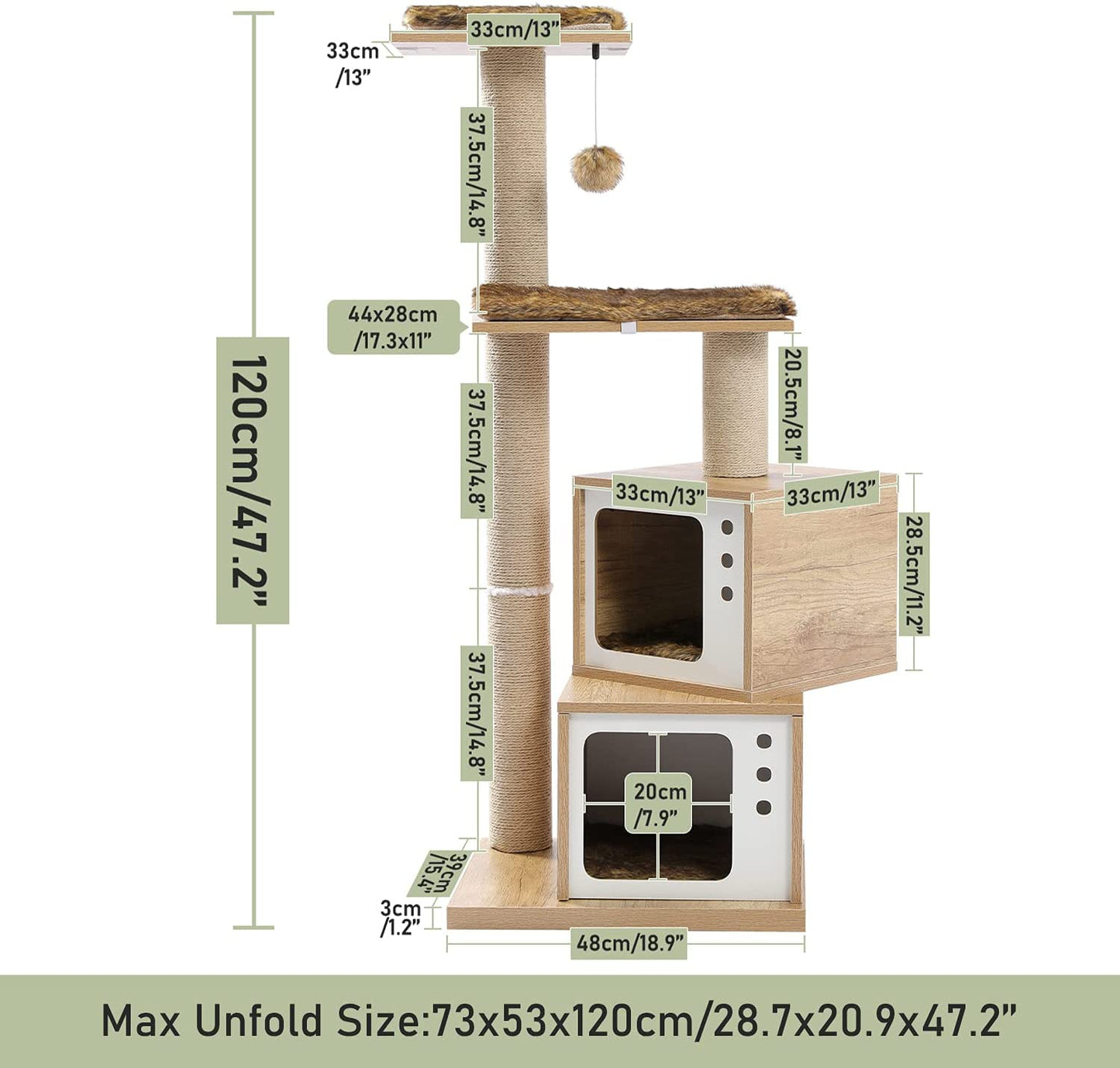 Large Cat Tree Tower Condo with Hammock & Multiple Perches