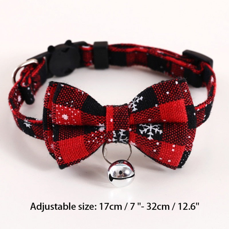 Kitten/Puppy Collar with Bell, Christmas Plaid or Adjustable Plaid Bow (A type)