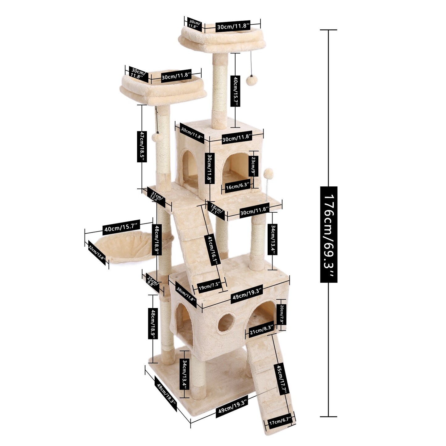 Large Cat Tree Tower Condo with Hammock & Multiple Perches