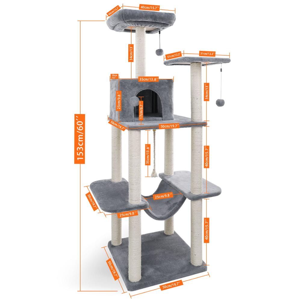 Large Cat Tree Tower Condo with Hammock & Multiple Perches