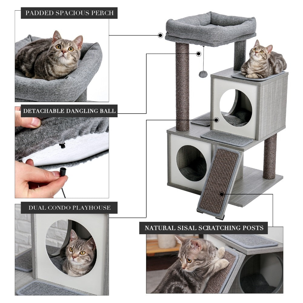 Large Cat Tree Tower Condo with Hammock & Multiple Perches