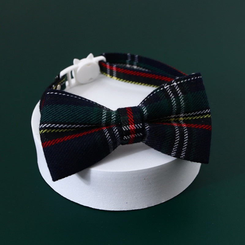 Kitten/Puppy Collar with Bell, Christmas Plaid or Adjustable Plaid Bow (A type)