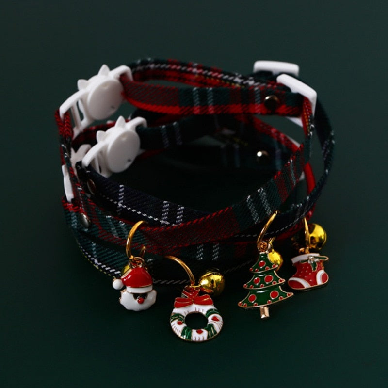 Kitten/Puppy Collar with Bell, Christmas Plaid or Adjustable Plaid Bow (A type)