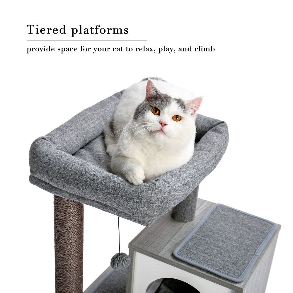 Large Cat Tree Tower Condo with Hammock & Multiple Perches