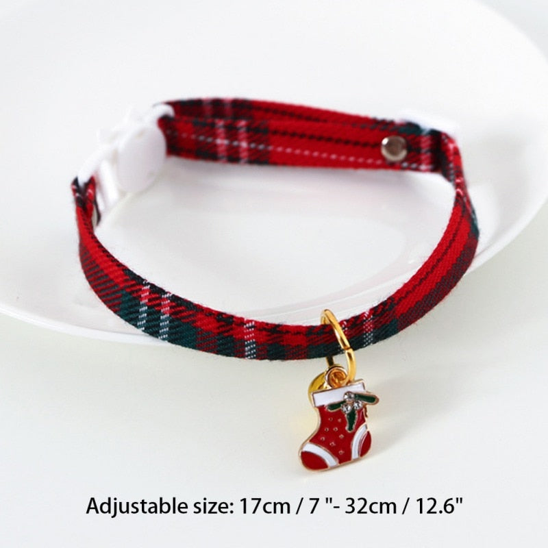 Kitten/Puppy Collar with Bell, Christmas Plaid or Adjustable Plaid Bow (A type)