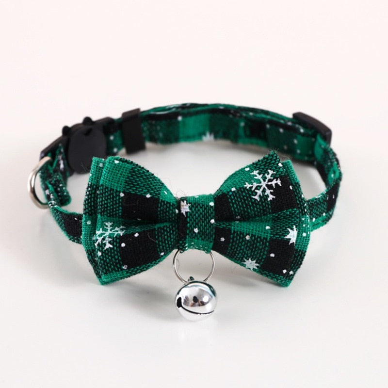 Kitten/Puppy Collar with Bell, Christmas Plaid or Adjustable Plaid Bow (A type)