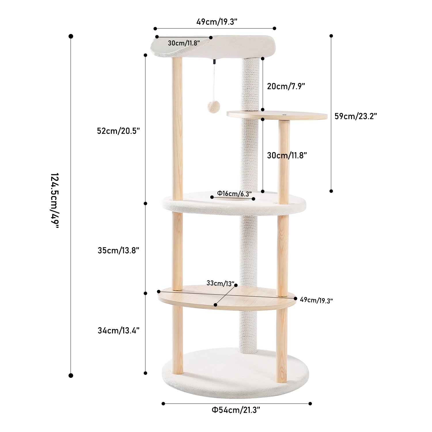 49 by 22 inch, 5 level wood cat tree