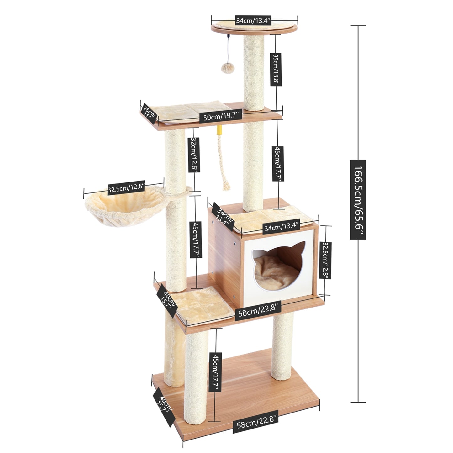 Large Cat Tree Tower Condo with Hammock & Multiple Perches