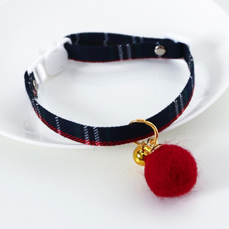 Kitten/Puppy Collar with Bell, Christmas Plaid or Adjustable Plaid Bow (A type)