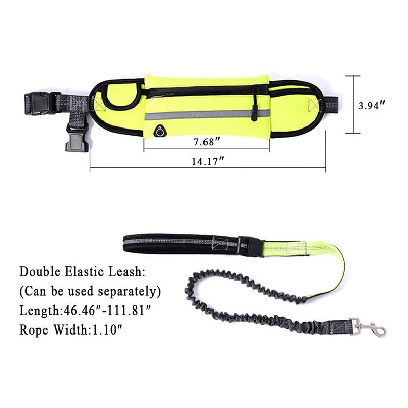 Hands Free Dog Leash with Bag - for Running, Reflective, Portable Waist Bag